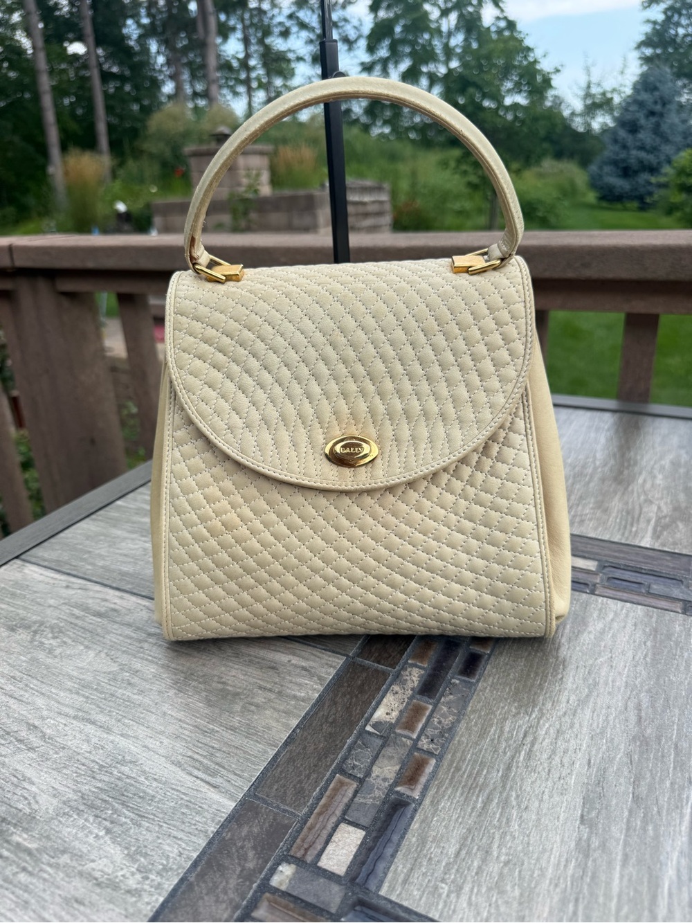 Bally Quilted Cream Top-Handle Satchel with Gold Hardware - Picture 2 of 13